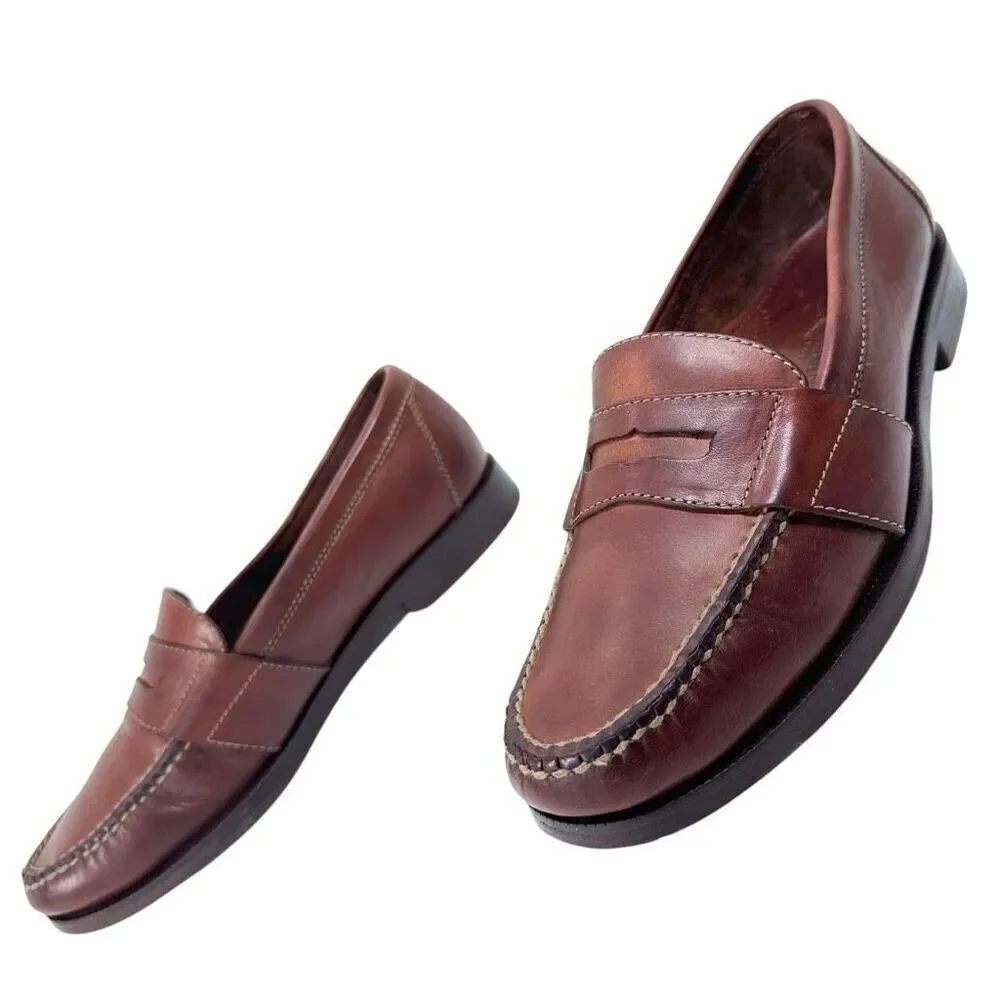 Cole Haan Douglas Brown Distressed Leather Penny Loafers Mens Size 7.5